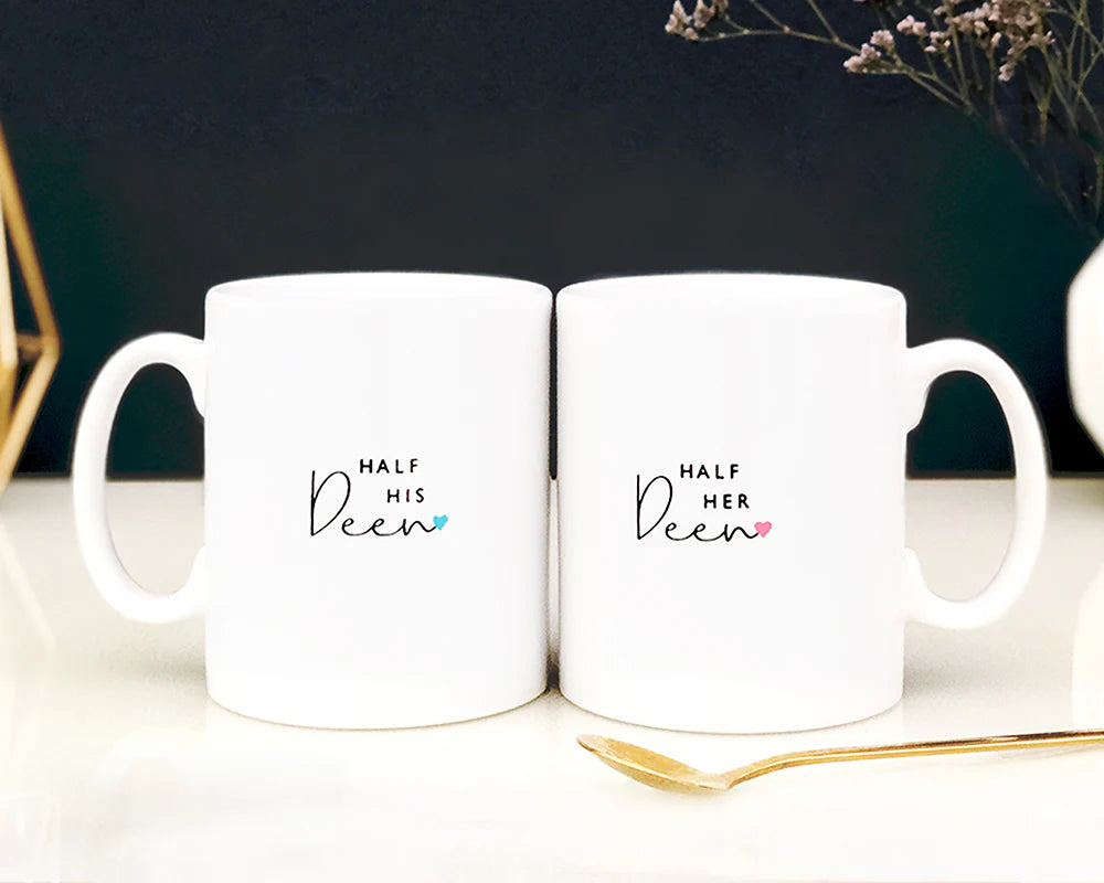 Islamic Printed Ceramic Mug Set - Half His Deen & Half Her Deen Minimalist