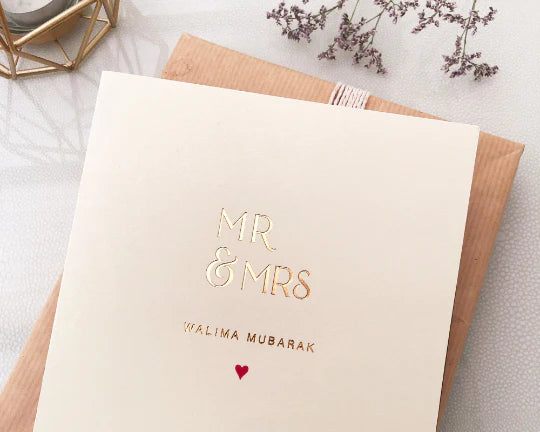 Luxury 'Mr & Mrs Walima Mubarak' Gold Foil Card