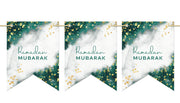 Ramadan Mubarak Bunting in Emerald Green & Gold - 10 Double Sided Flags